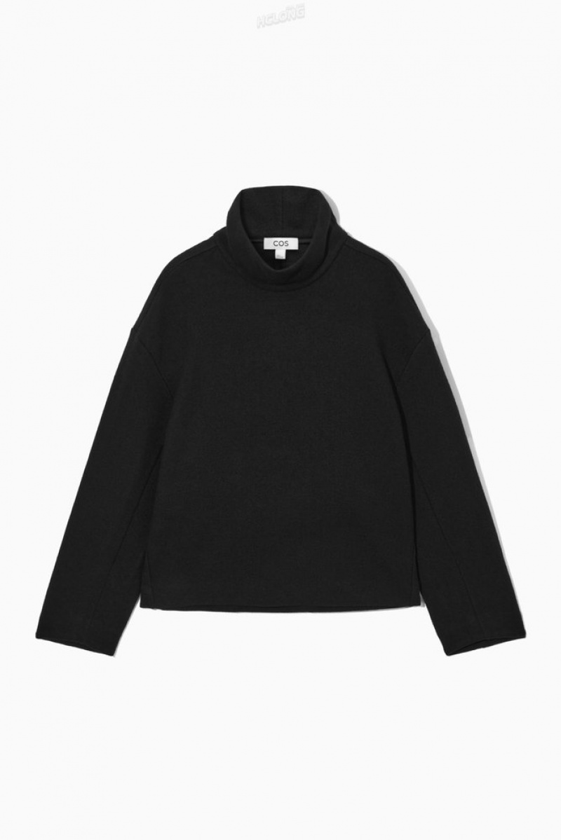 COS Funnel-Neck Boiled Wool Top Women's Sweaters & Cardigans Black | HI24-E7DB