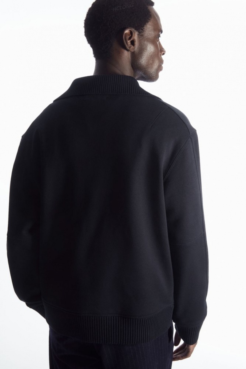 COS Funnel-Neck Half-Zip Sweatshirt Men's Sweatshirts & Hoodies Dark Navy | SF86-W8JJ