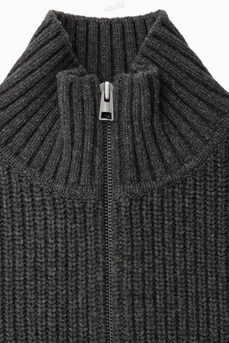 COS Funnel-Neck Knitted Wool Jacket Men's Knitwear Navy | VM13-U5EW