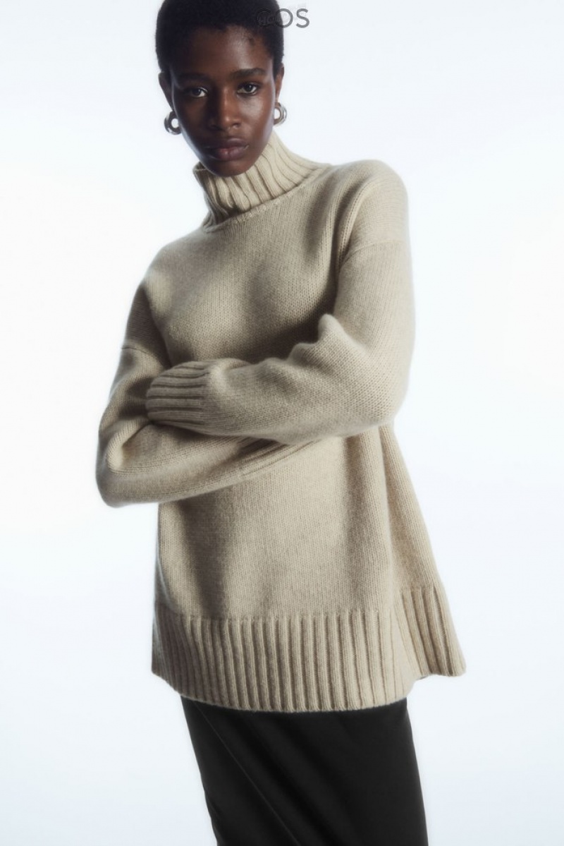 COS Funnel-Neck Pure Cashmere Sweater Women's Sweaters & Cardigans Cream | EX99-B7CS