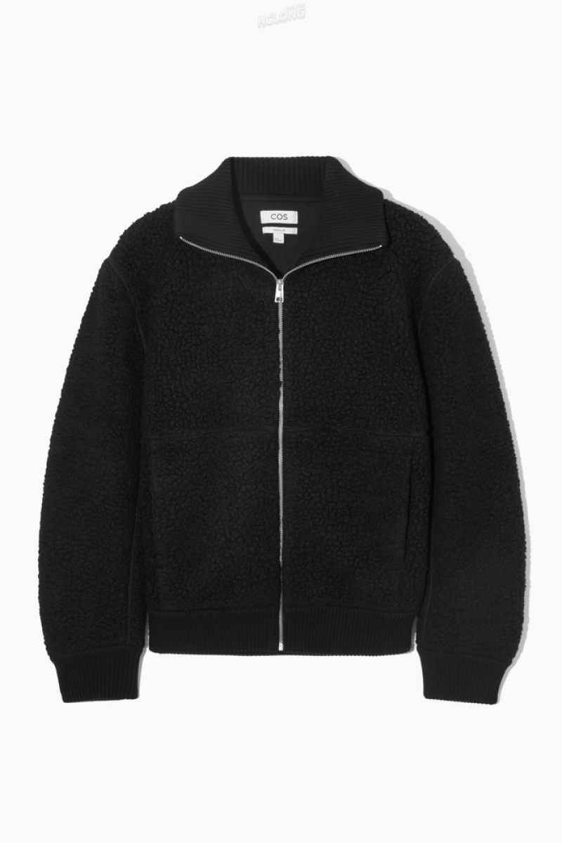 COS Funnel-Neck Teddy Jacket Men's Coats & Jackets Black | EP24-C4PV