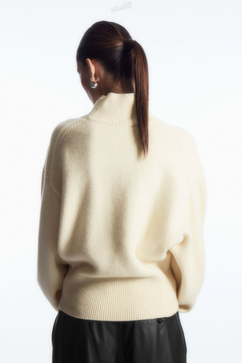 COS Funnel-Neck Waisted Wool Sweater Women's Sweaters & Cardigans Cream | DL62-I7BY