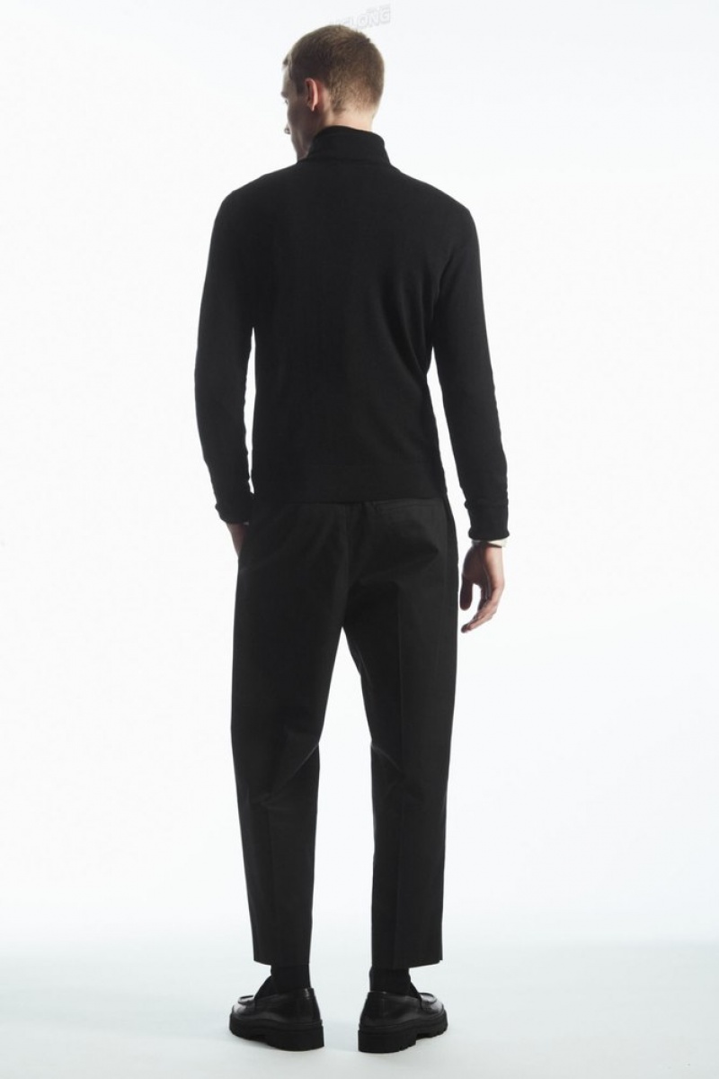 COS Funnel-Neck Wool Half-Zip Jumper Men's Knitwear Black | AG41-C7KU