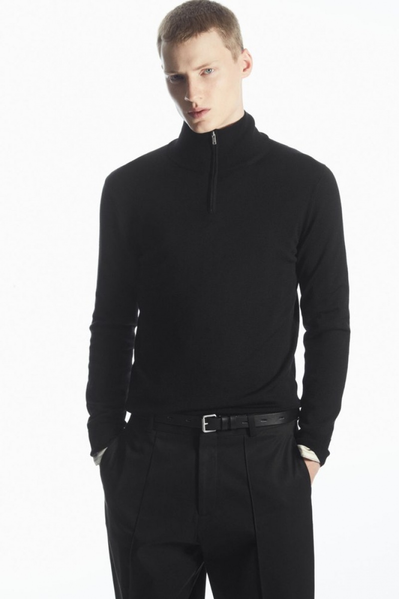 COS Funnel-Neck Wool Half-Zip Jumper Men\'s Knitwear Black | AG41-C7KU