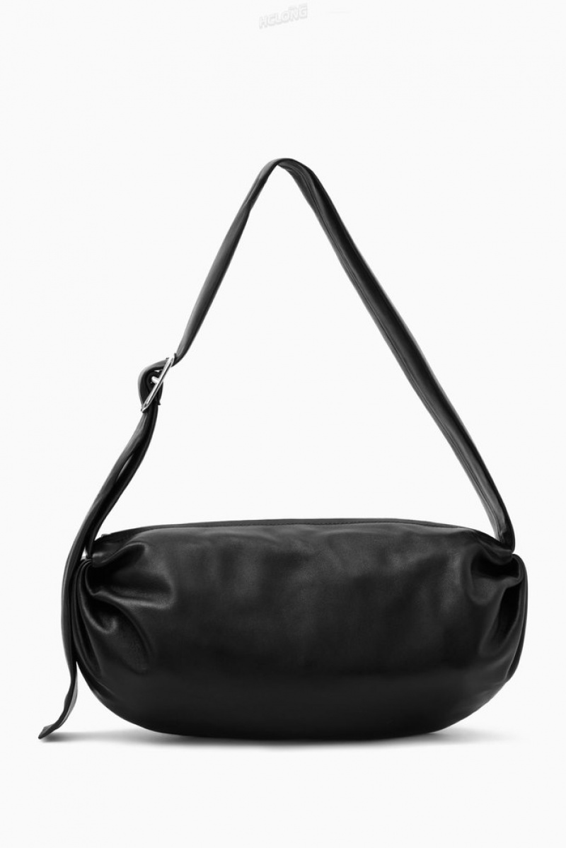 COS Gathered Crossbody - Leather Women's Bags Black | ZC68-P1LP