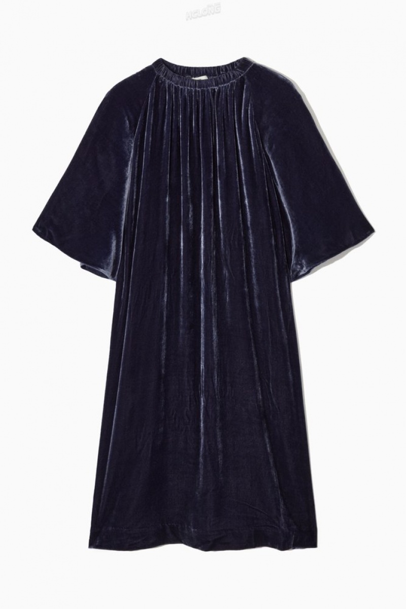 COS Gathered Silk-Blend Velvet Midi Dress Women's Dresses Black | EU78-P4WE