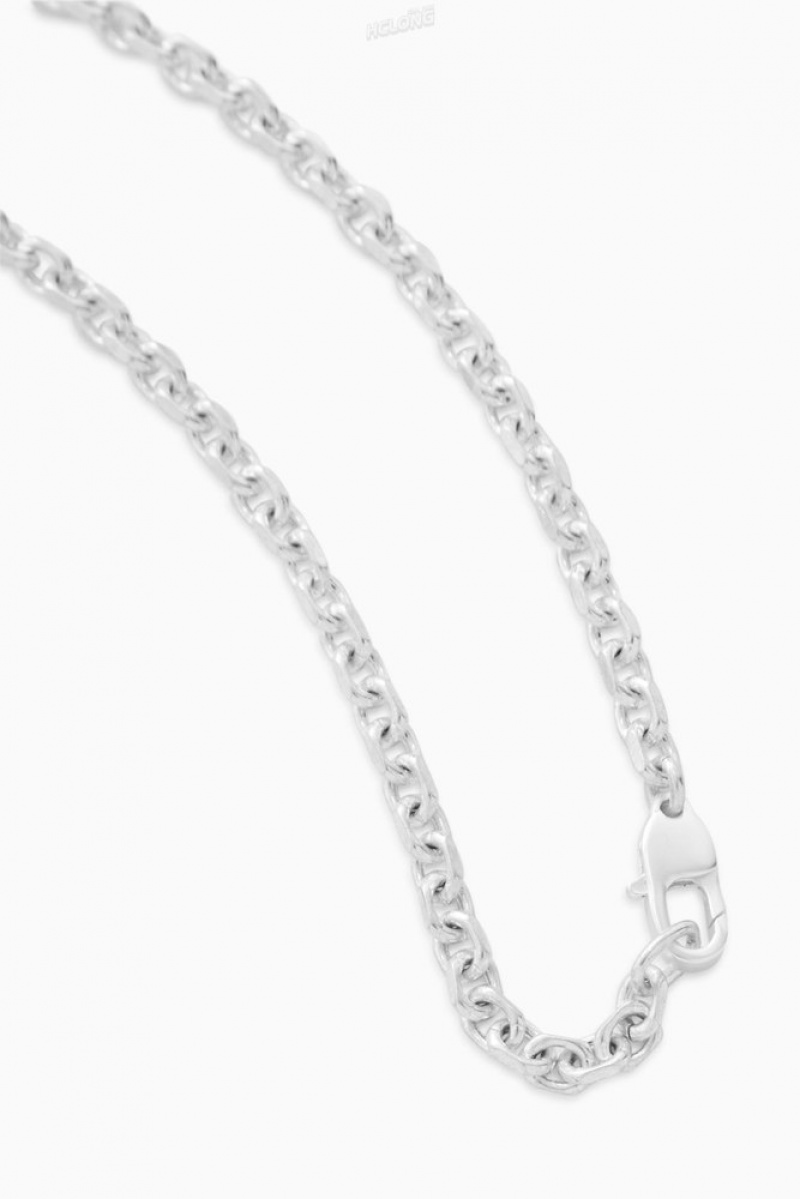 COS Geometric Oval-Link Necklace Men's Jewelry & Jewellery Silver | ZC13-V5VD