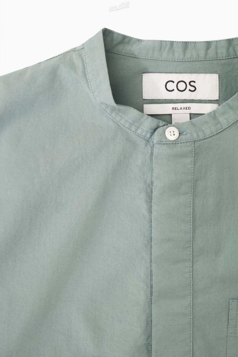 COS Grandad-Collar Half-Placket Shirt Men's Shirts White | EU22-Q9SP