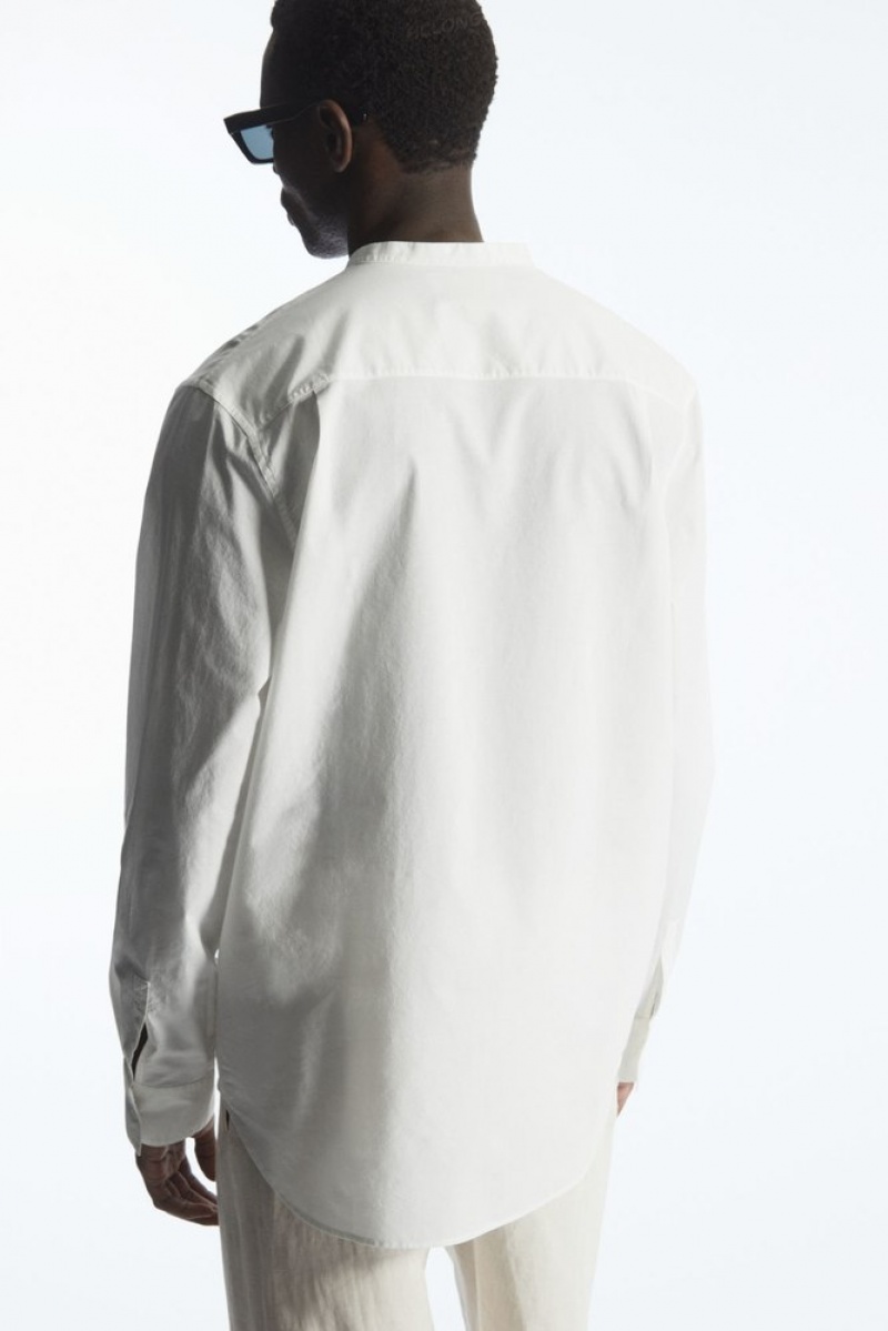 COS Grandad-Collar Half-Placket Shirt Men's Shirts White | EA45-B7SX