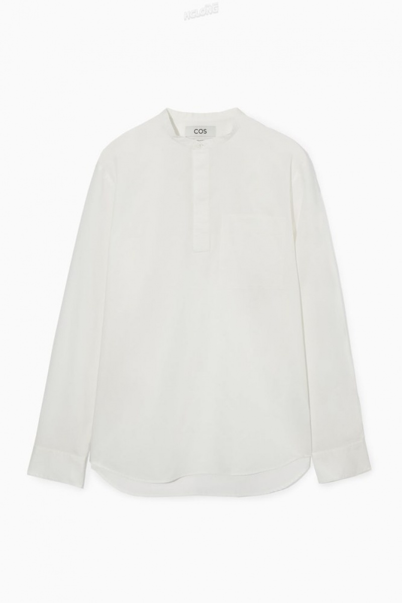 COS Grandad-Collar Half-Placket Shirt Men's Shirts White | EA45-B7SX