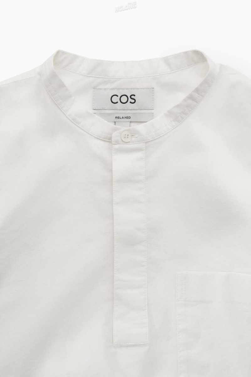 COS Grandad-Collar Half-Placket Shirt Men's Shirts White | EA45-B7SX