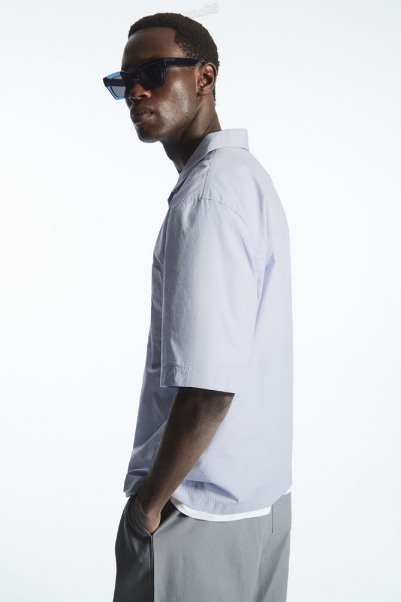 COS Half-Placket Short-Sleeved Shirt Men's Shirts White | NH11-W3IG