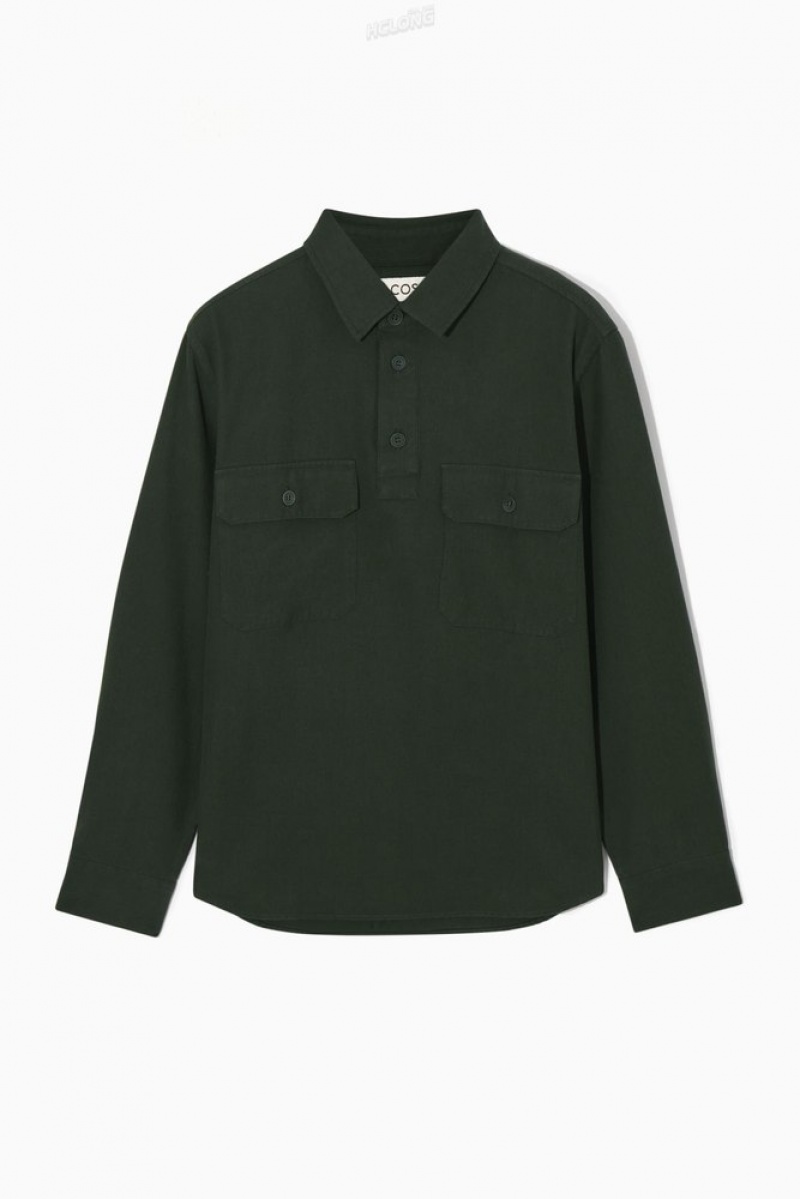 COS Half-Placket Utility Overshirt Men's Shirts Navy | BZ62-D5XV