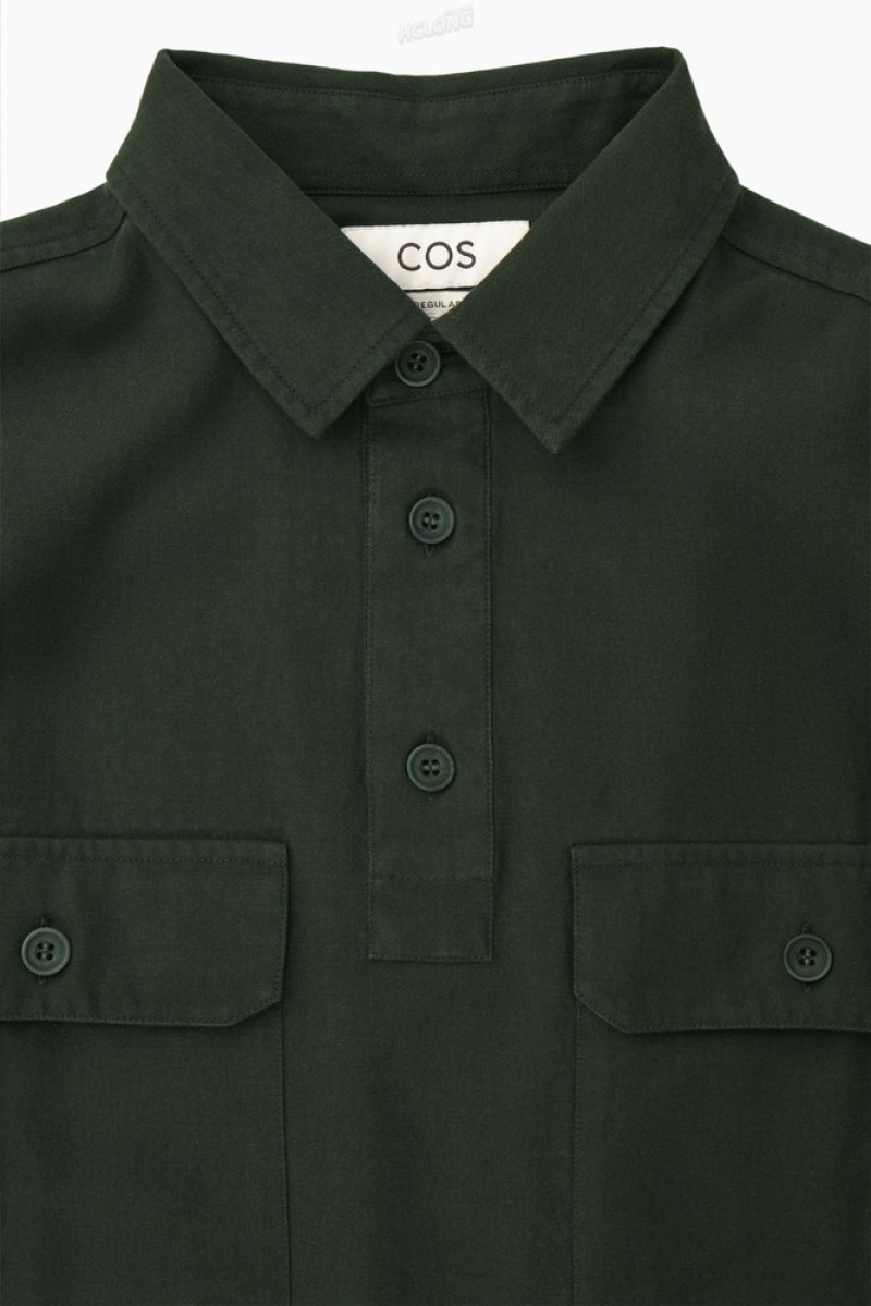 COS Half-Placket Utility Overshirt Men's Shirts Navy | BZ62-D5XV