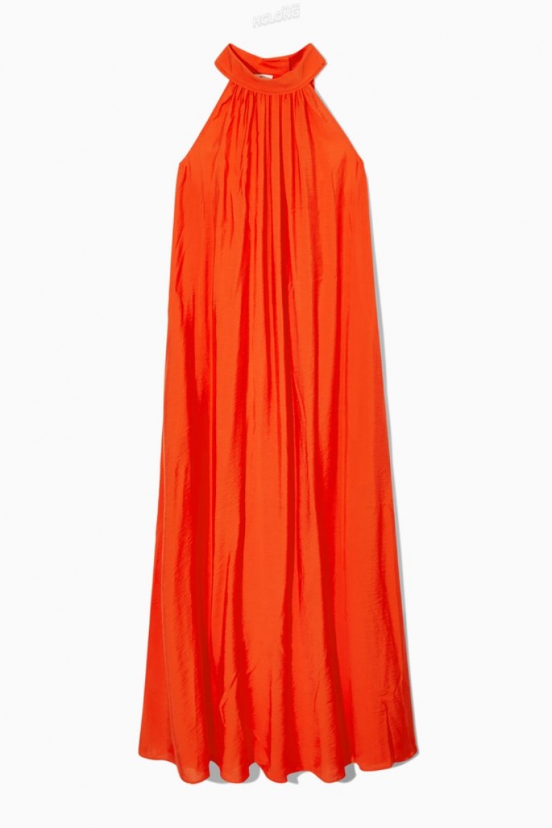 COS Halterneck Maxi Dress Women's Dresses Bright Orange | MD94-O0WE