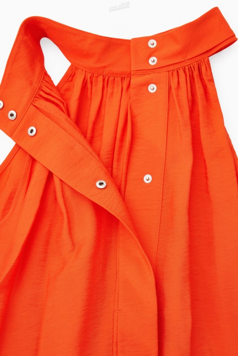 COS Halterneck Maxi Dress Women's Dresses Bright Orange | MD94-O0WE