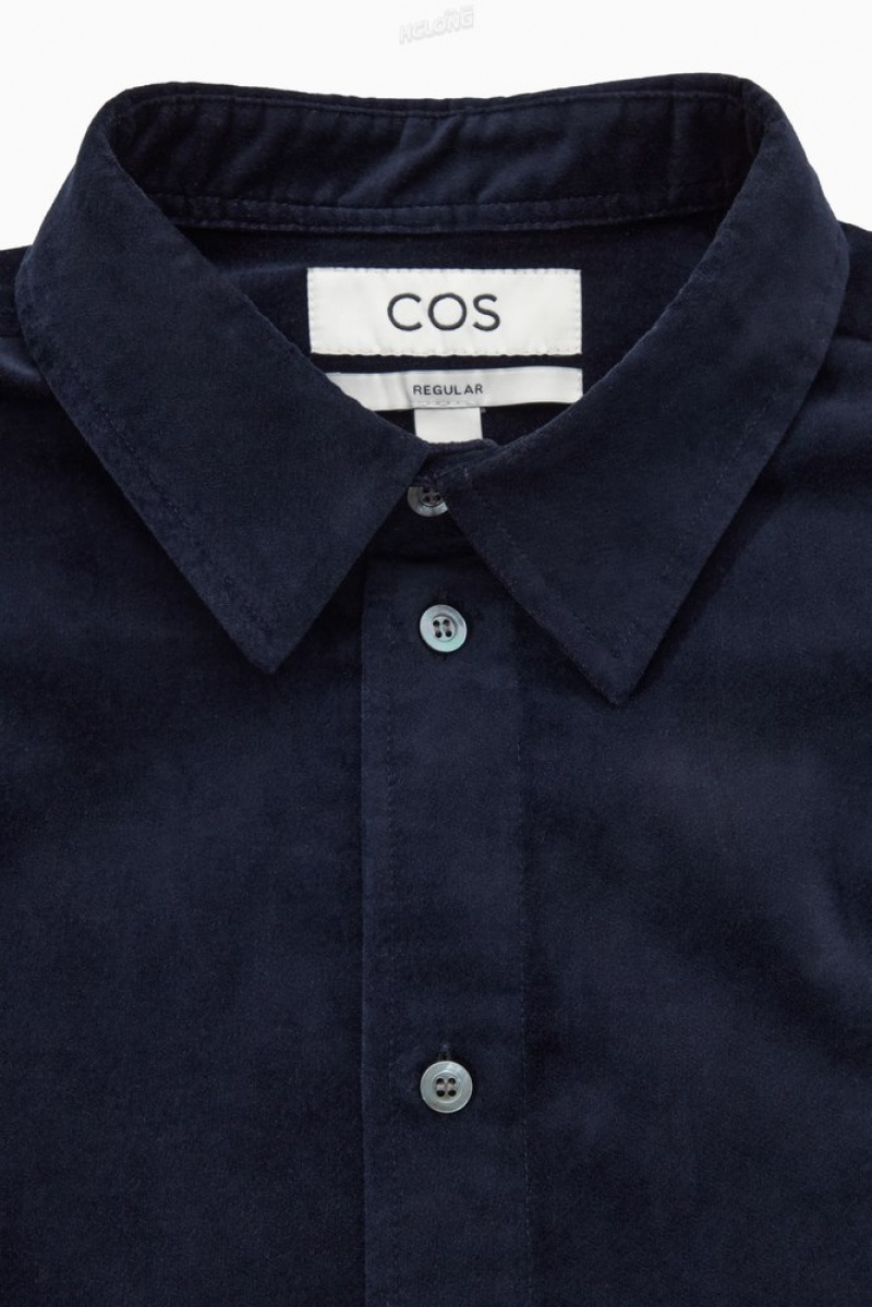 COS Heavyweight Cotton-Moleskin Shirt Men's Shirts Navy | SA45-O9OE