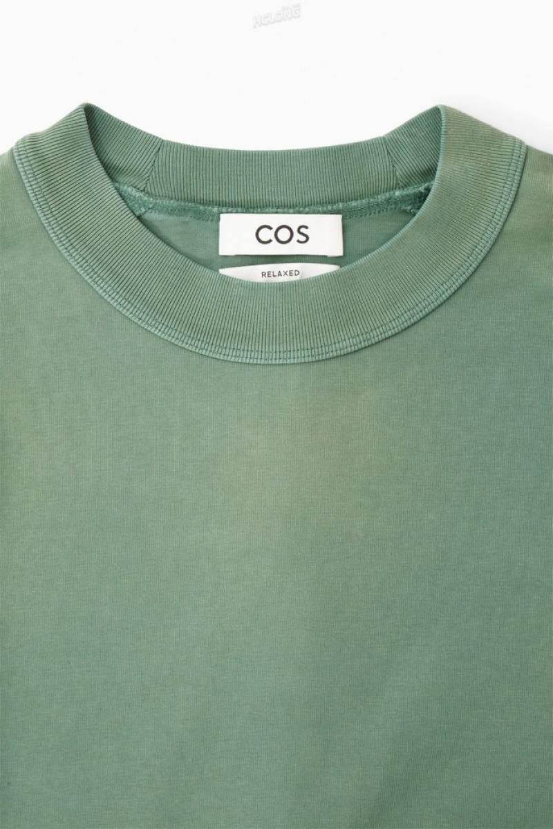 COS Heavyweight Mock-Neck T-Shirt Men's T-shirts Black | VX23-D2NZ