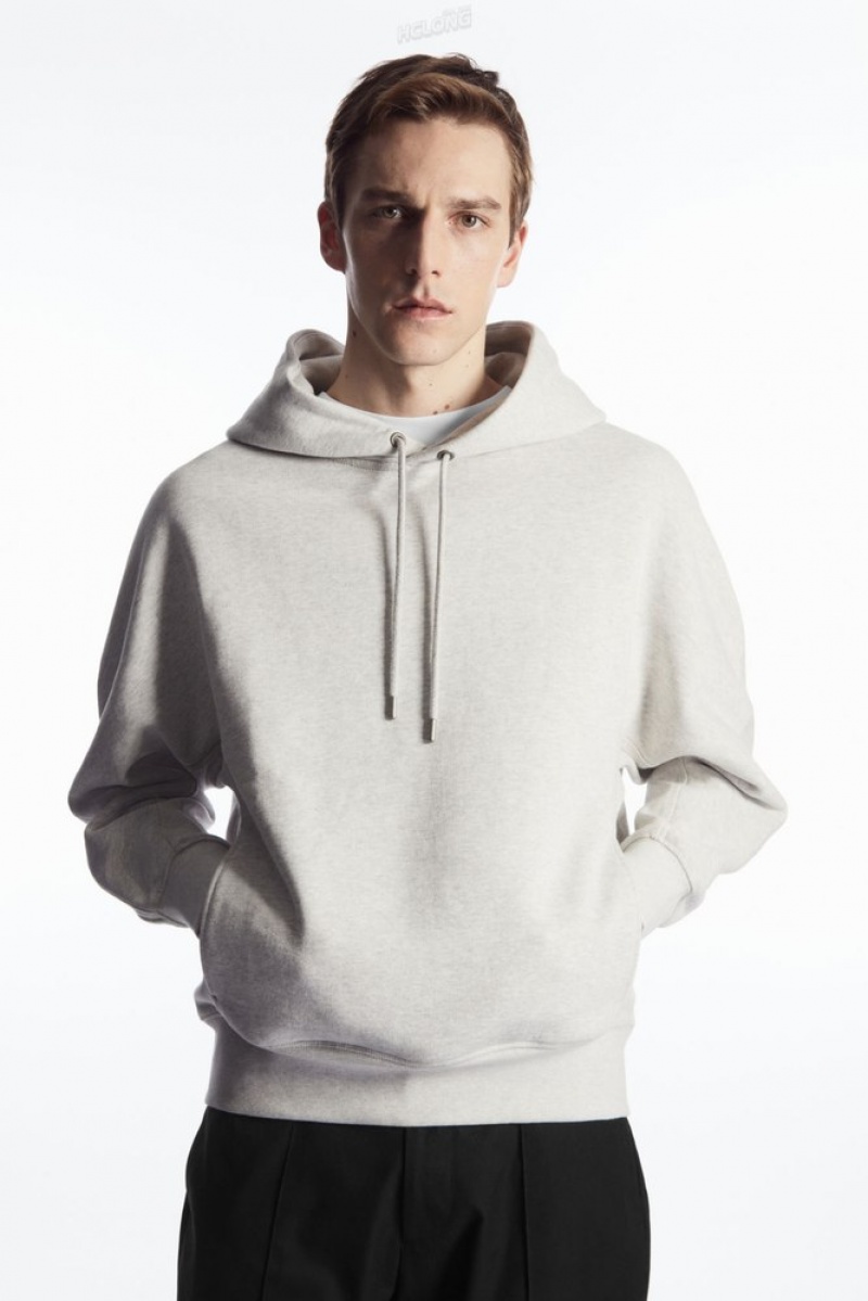 COS Heavyweight Paneled Hoodie Men's Sweatshirts & Hoodies Gray MéLange | FB54-F5AS