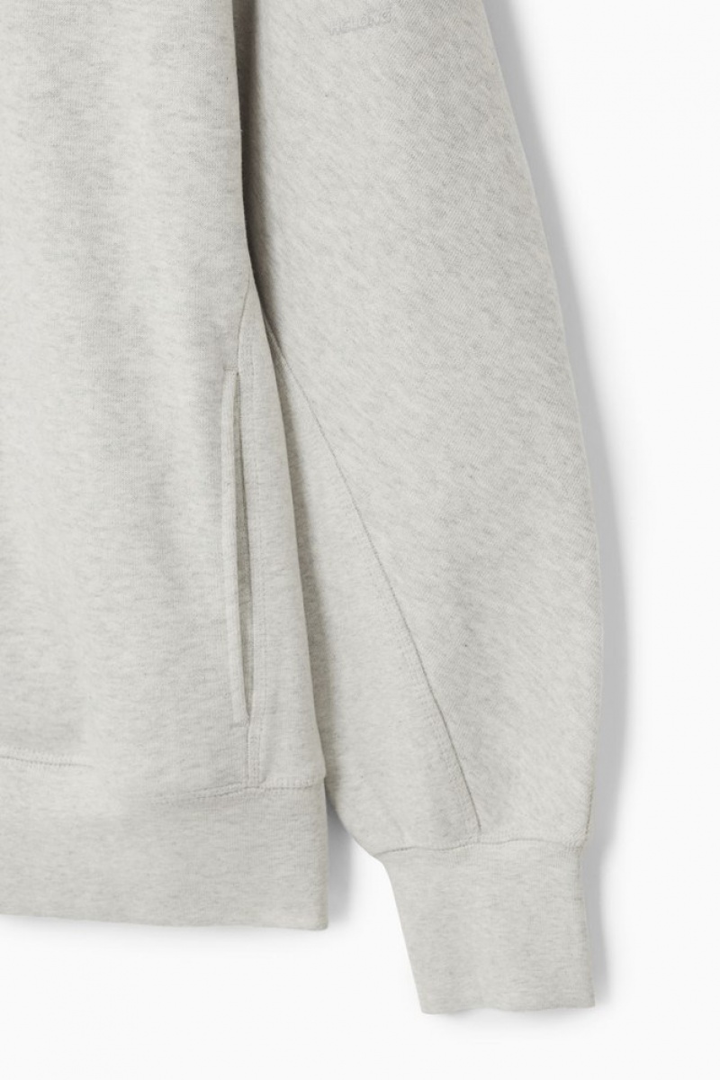 COS Heavyweight Paneled Hoodie Men's Sweatshirts & Hoodies Gray MéLange | FB54-F5AS