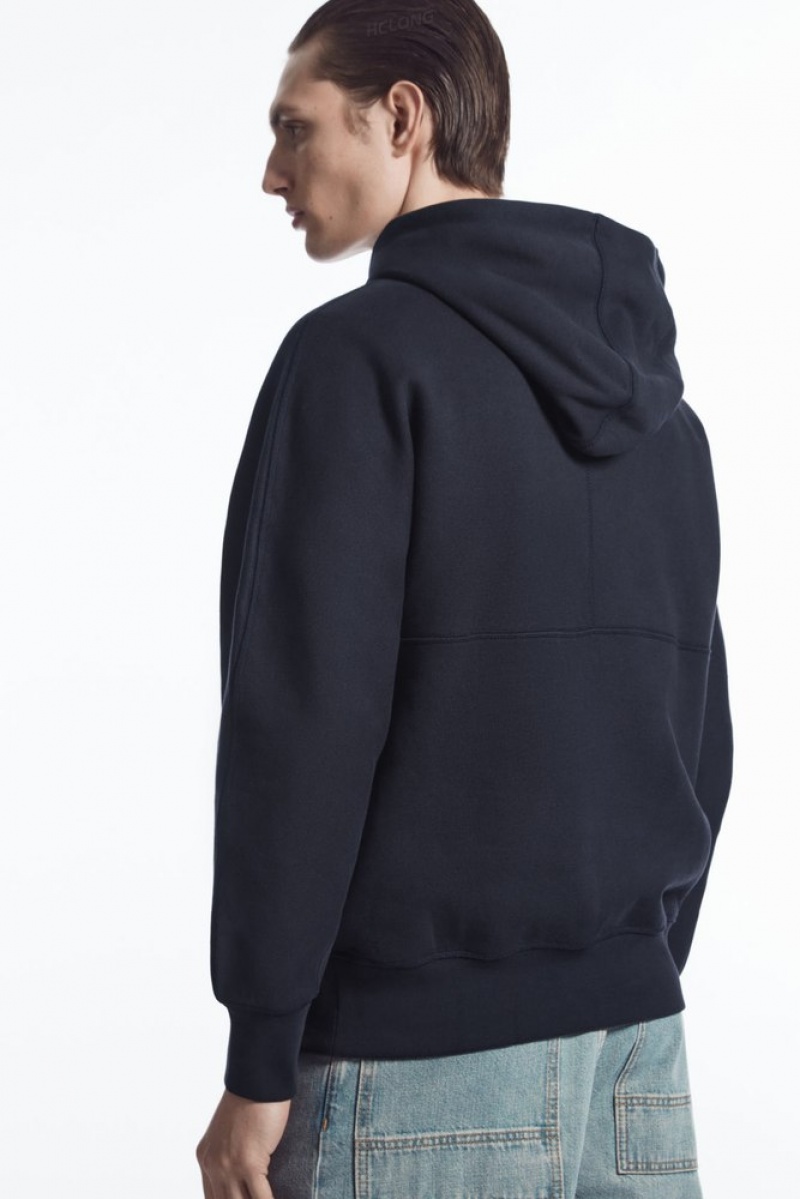 COS Heavyweight Panelled Hoodie Men's Sweatshirts & Hoodies Grey MéLange | HZ81-Z0VV