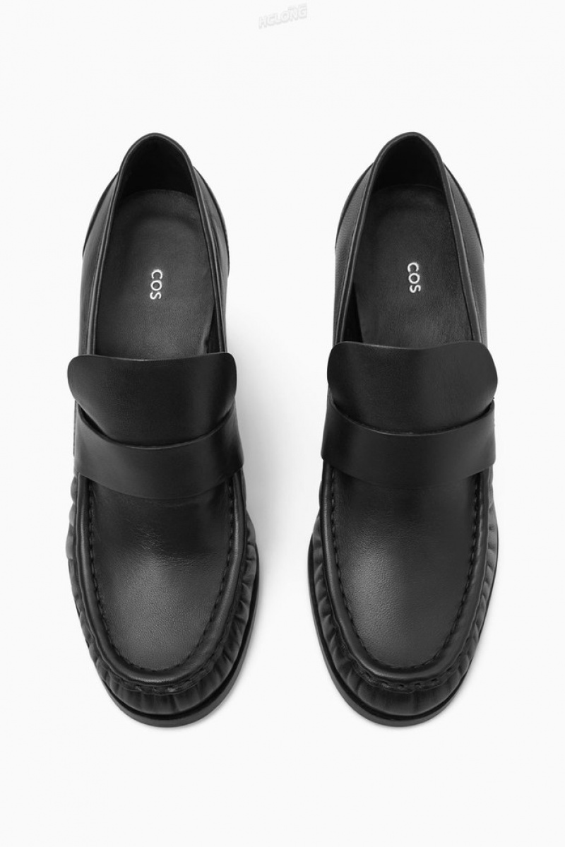 COS Heeled Leather Loafers Women's Loafers Black | RR00-P3ZG