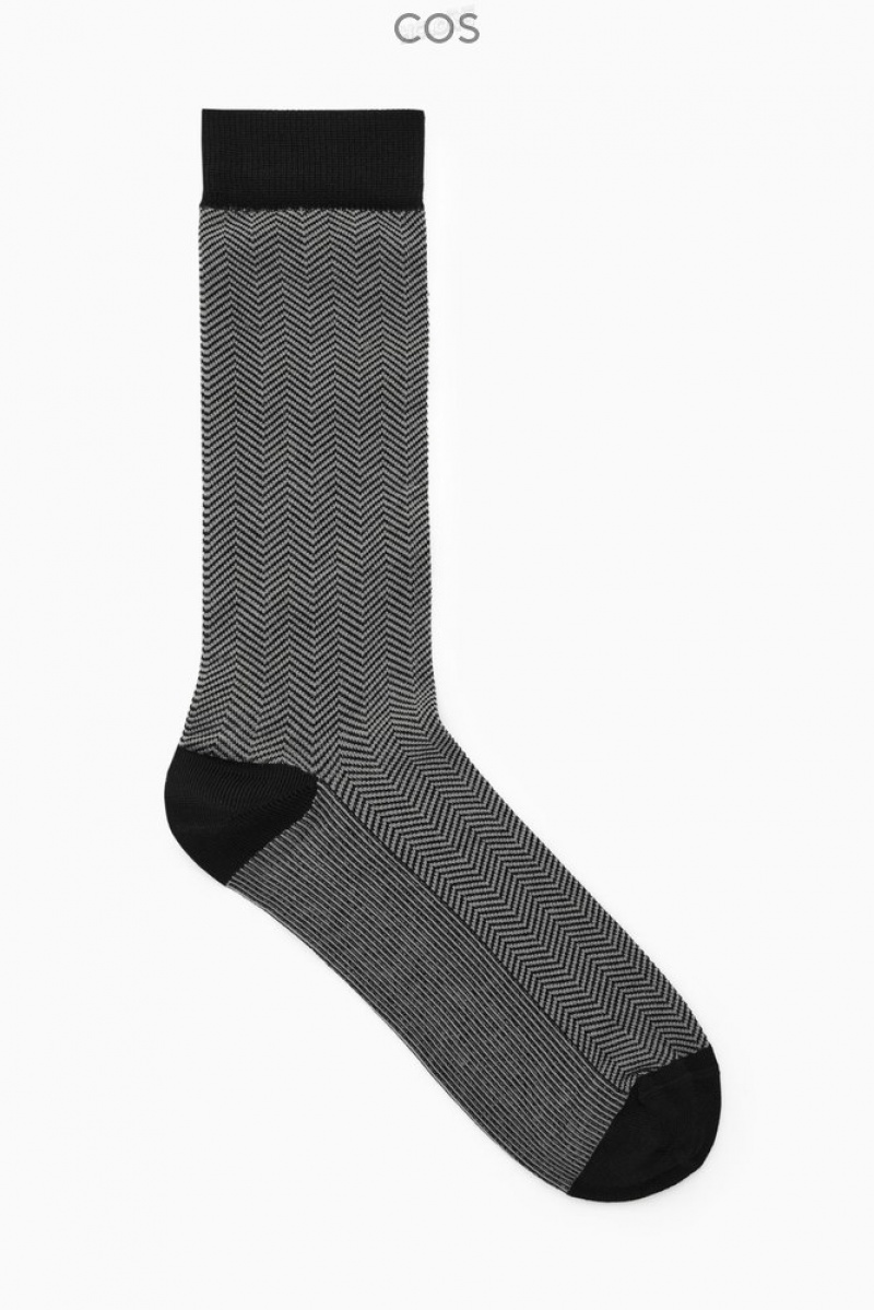 COS Herringbone Socks Men\'s Socks Black / Herringbone | YE10-E6JL