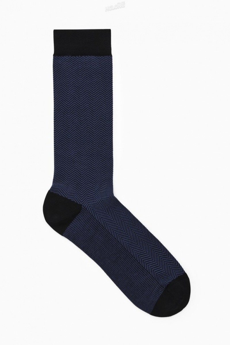 COS Herringbone Socks Men's Socks Black / Herringbone | GJ73-Q6UM