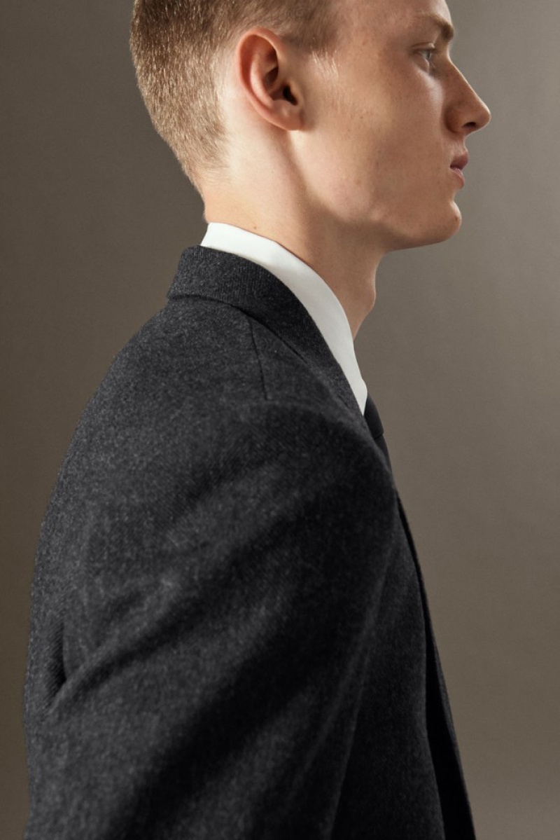 COS Herringbone Wool Blazer - Regular Men's Blazers Dark Gray / Herringbone | SA10-X8PC