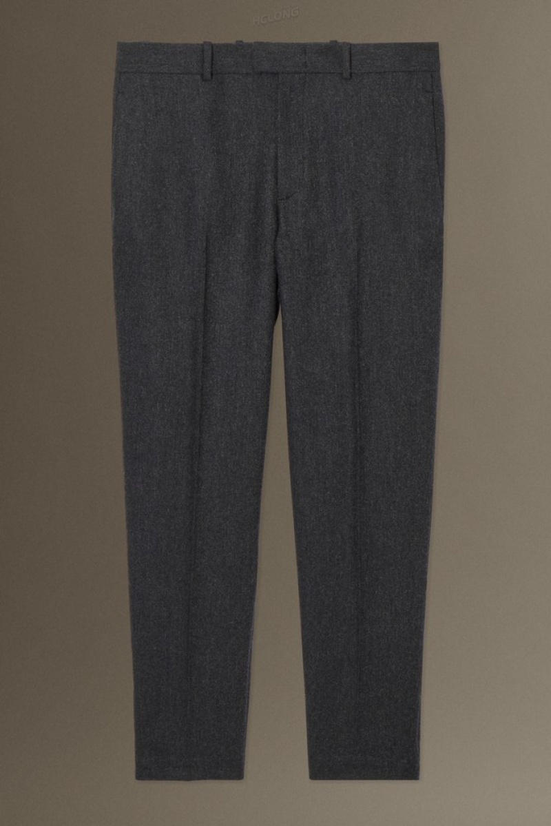 COS Herringbone Wool Trousers - Straight Men's Trousers Dark Grey / Herringbone | UI70-D4QX