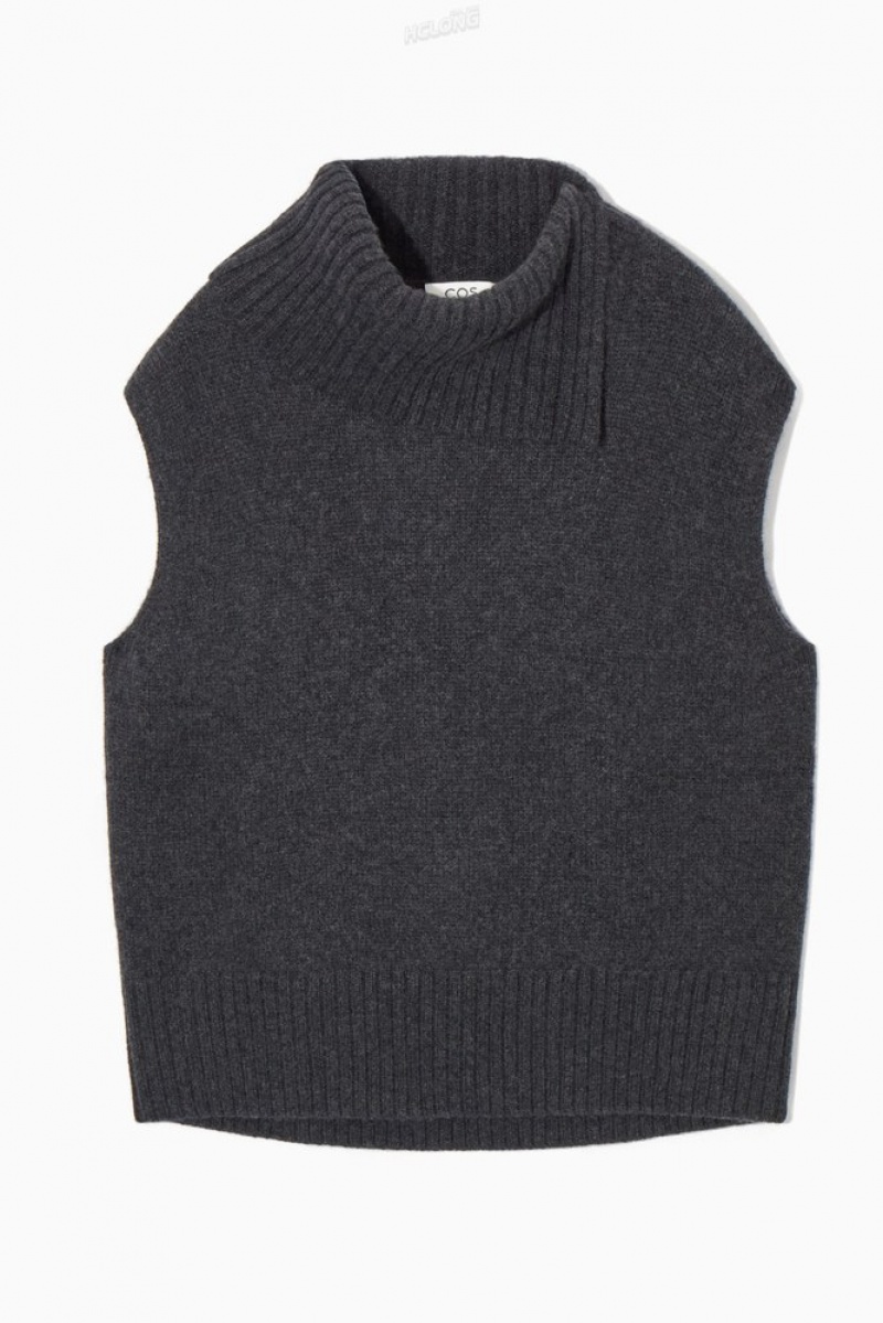 COS High-Neck Pure Cashmere Vest Women's Tops Dark Grey MéLange | ZB59-O4DA