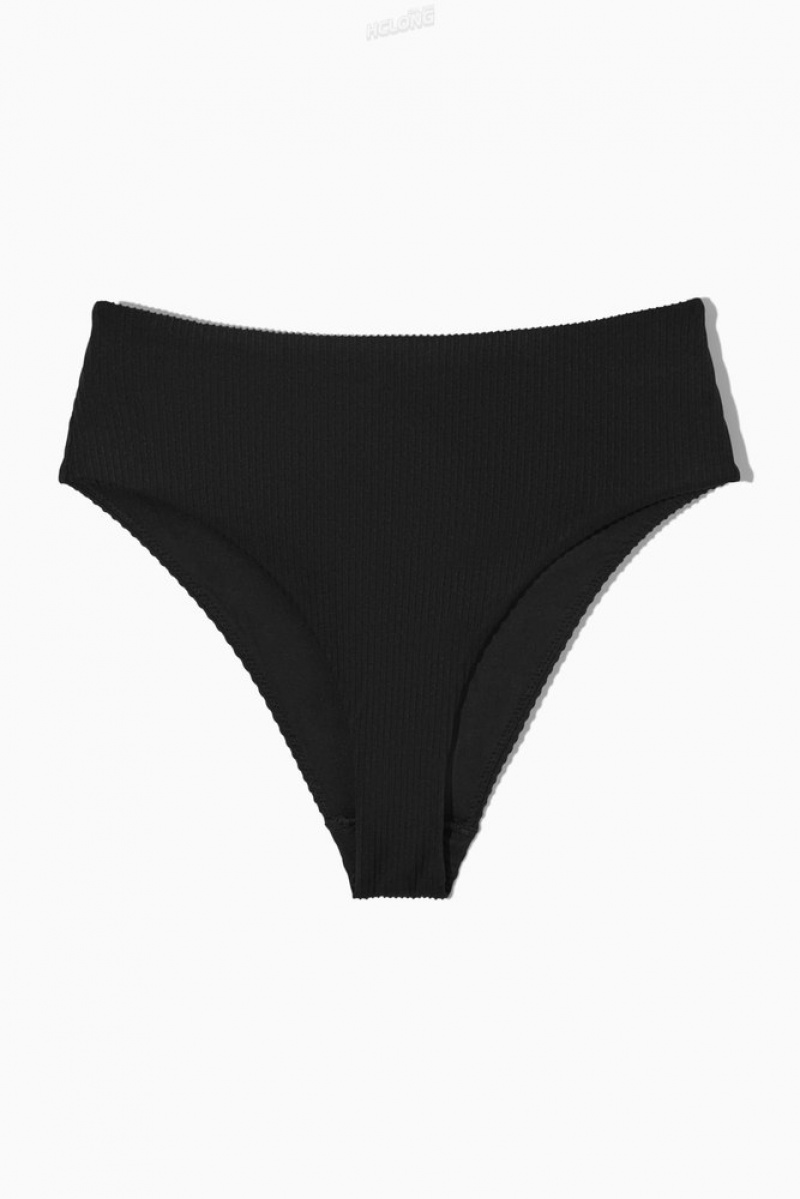 COS High-Waisted Ribbed Bikini Briefs Women's Swimwear Black | JA30-N1YV