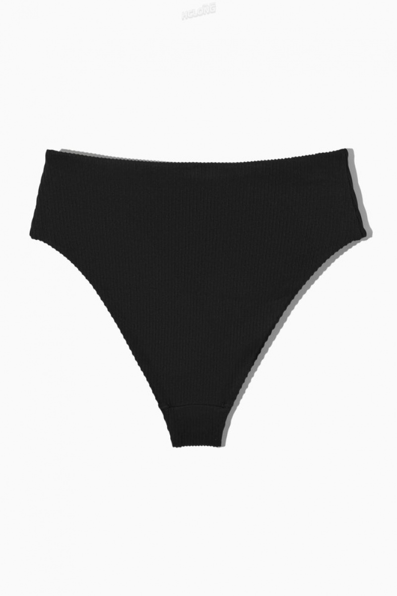 COS High-Waisted Ribbed Bikini Briefs Women's Swimwear Black | JA30-N1YV