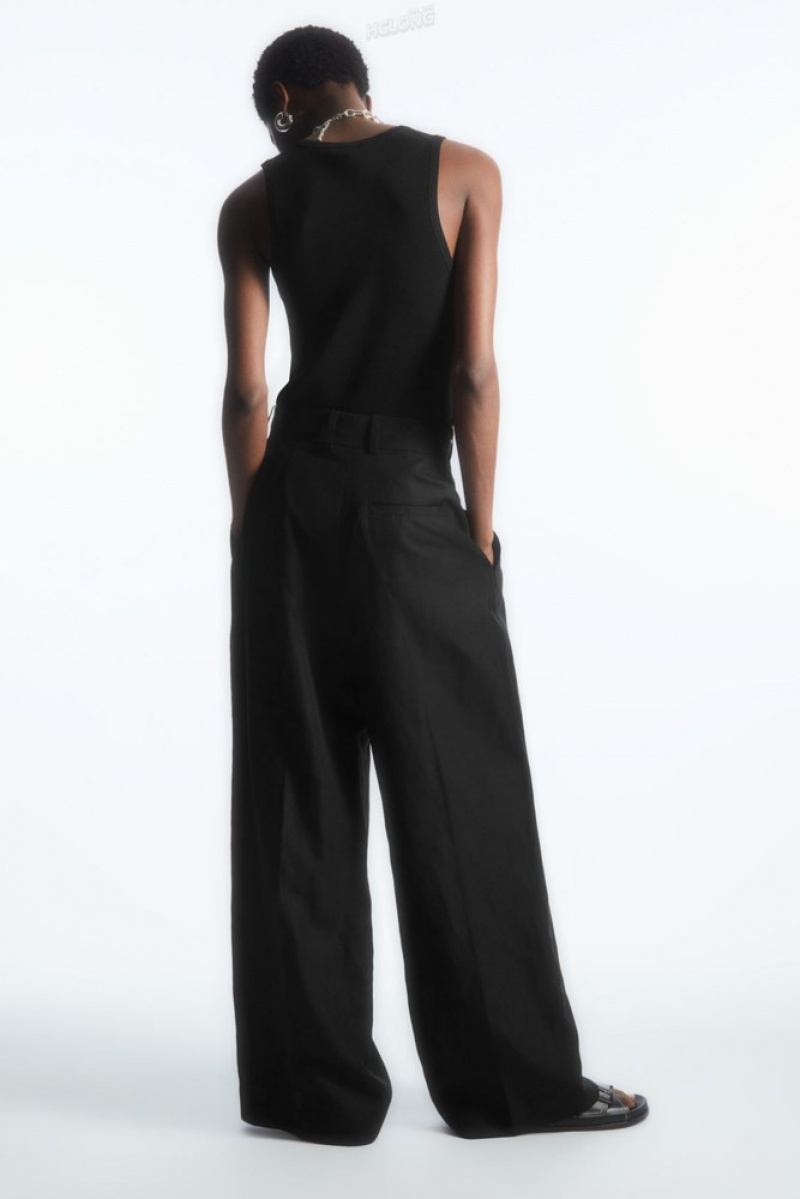 COS High-Waisted Wide-Leg Trousers Women's Trousers Black | UD20-J6CP