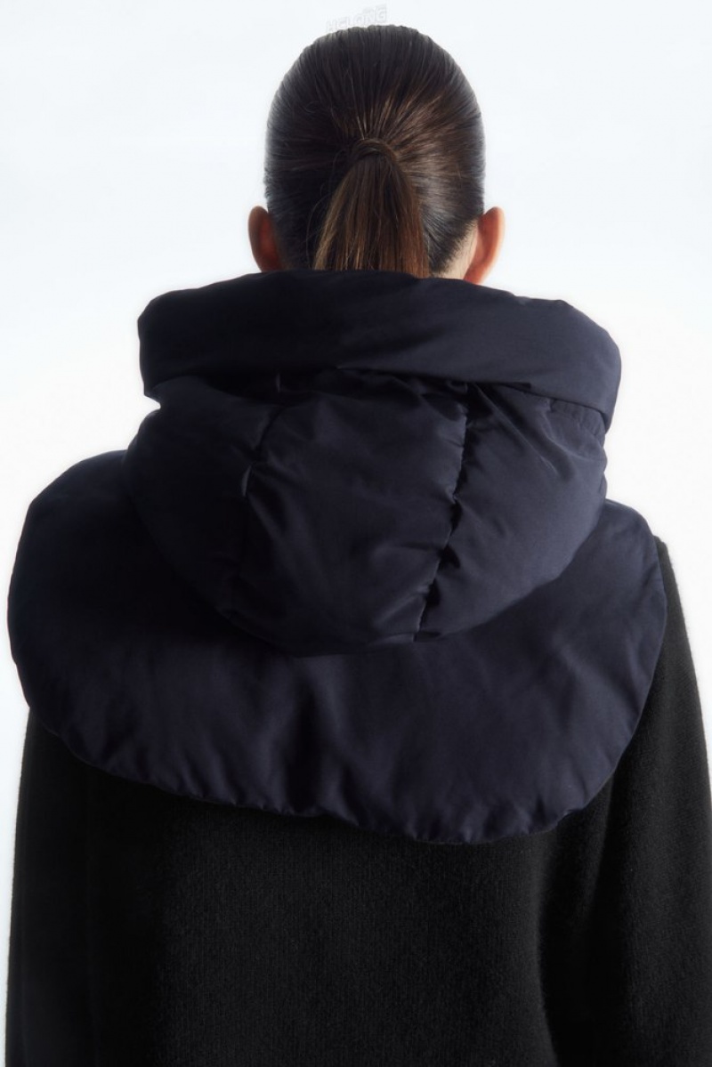 COS Hooded Mock Collar Women's Coats & Jackets Navy | HV60-I7UG