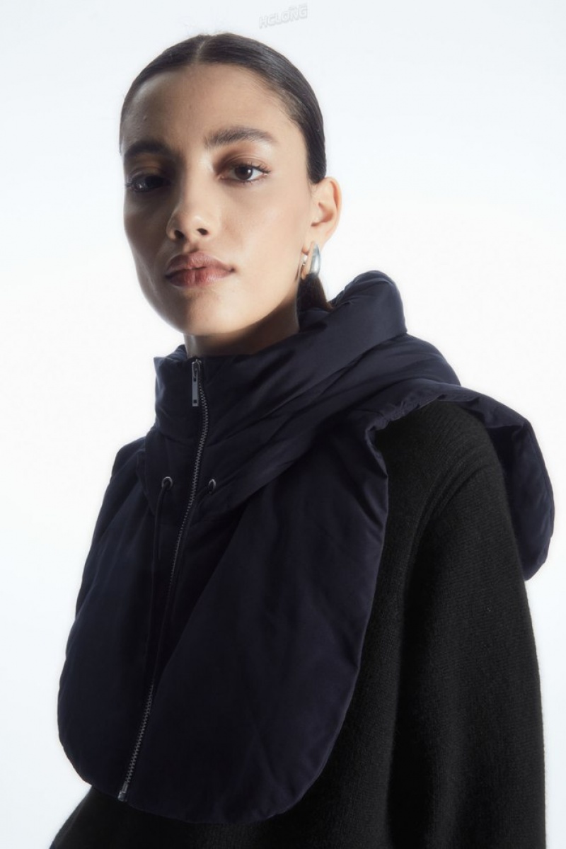 COS Hooded Mock Collar Women's Coats & Jackets Navy | HV60-I7UG