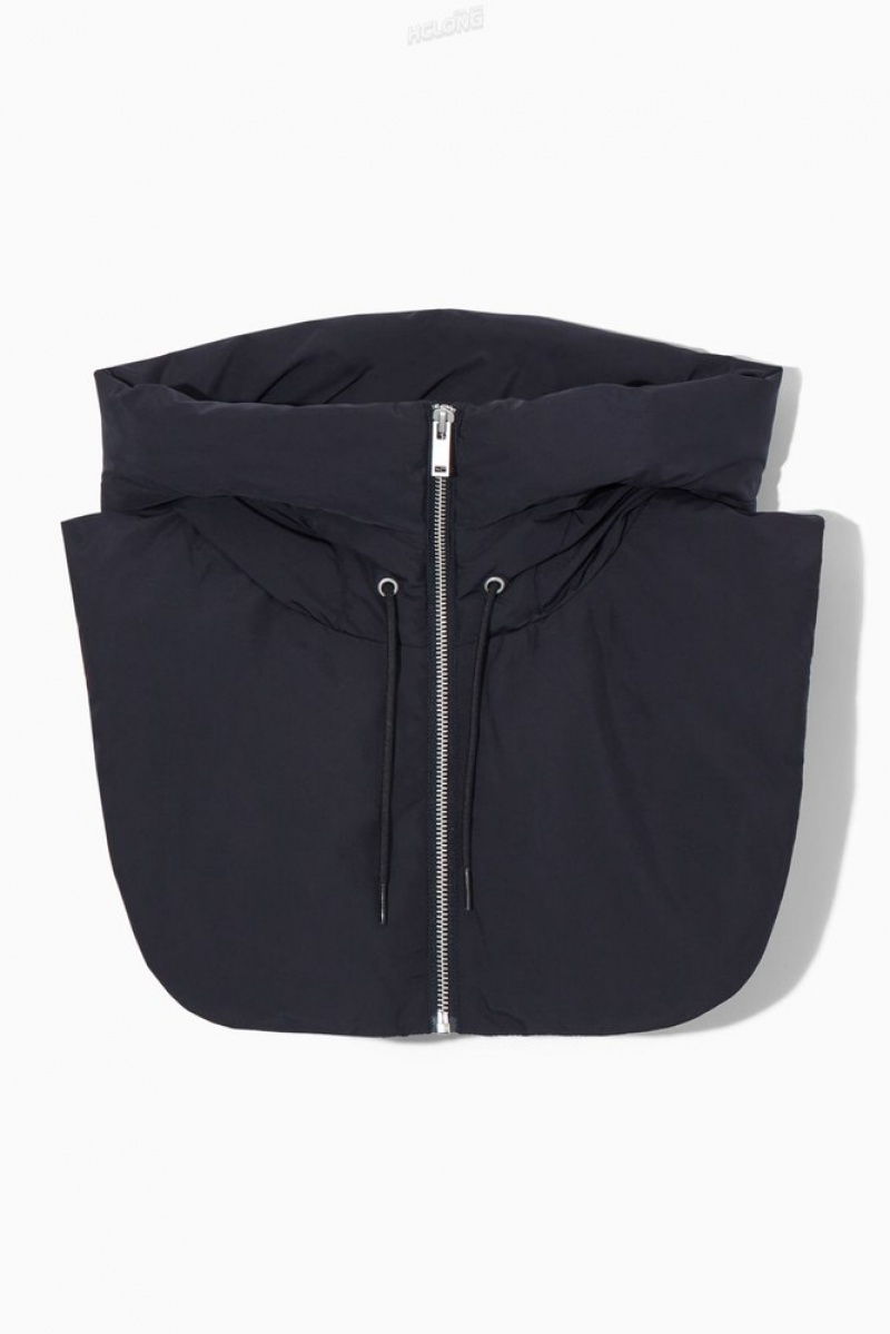 COS Hooded Mock Collar Women's Coats & Jackets Navy | HV60-I7UG