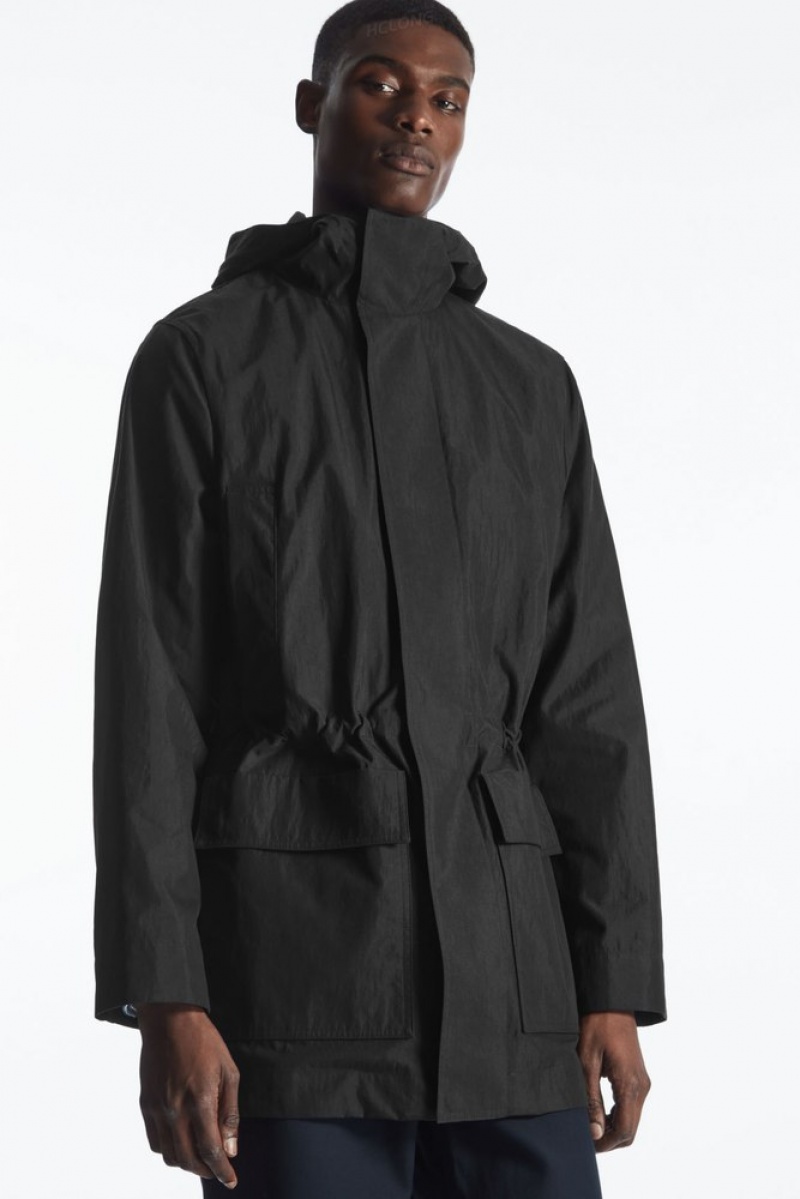 COS Hooded Nylon Parka Men's Coats & Jackets Black | XN90-A0GQ