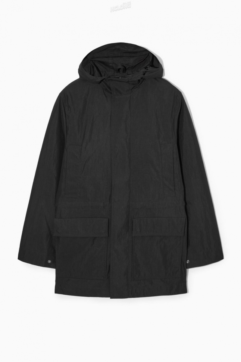 COS Hooded Nylon Parka Men's Coats & Jackets Black | XN90-A0GQ