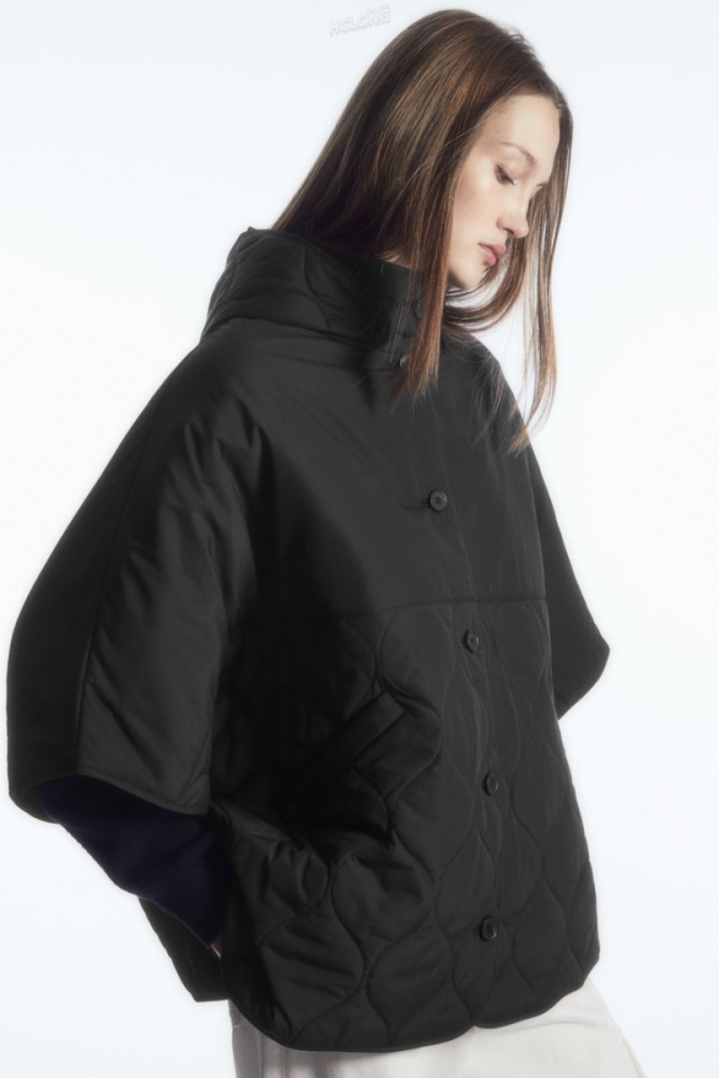 COS Hooded Padded Cape Women's Coats & Jackets Black | QS81-W5KQ