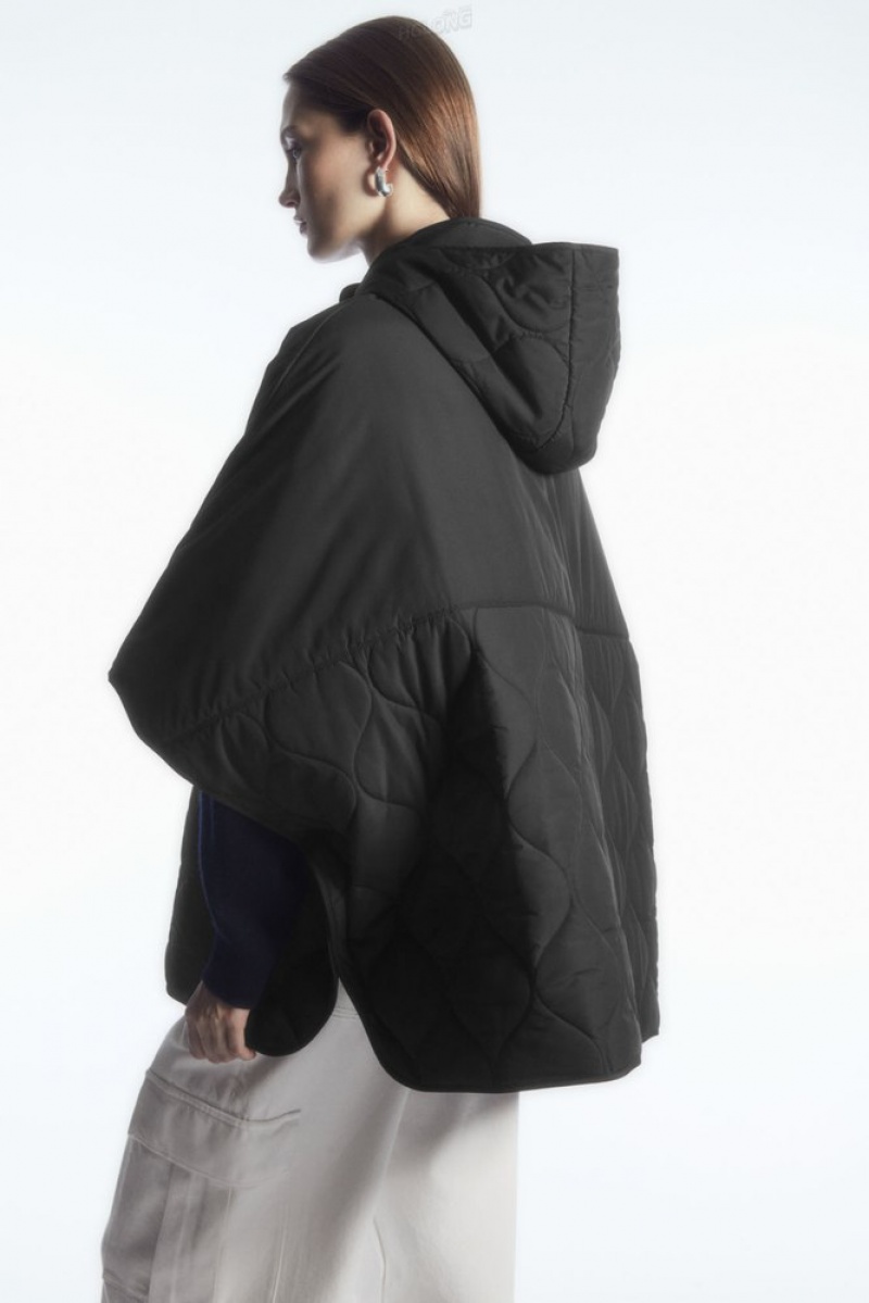 COS Hooded Padded Cape Women's Coats & Jackets Black | QS81-W5KQ