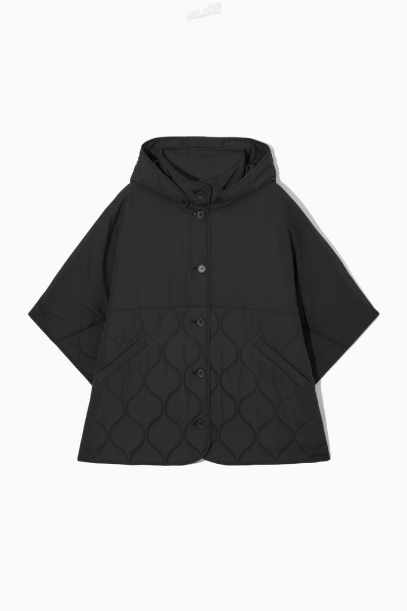 COS Hooded Padded Cape Women's Coats & Jackets Black | QS81-W5KQ