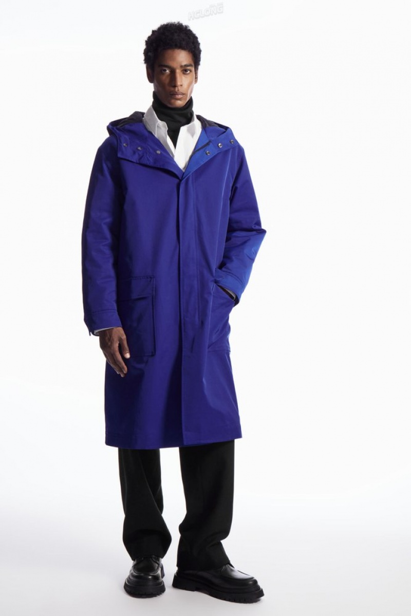 COS Hooded Padded Parka Men's Coats & Jackets Bright Blue | HJ72-N5DC