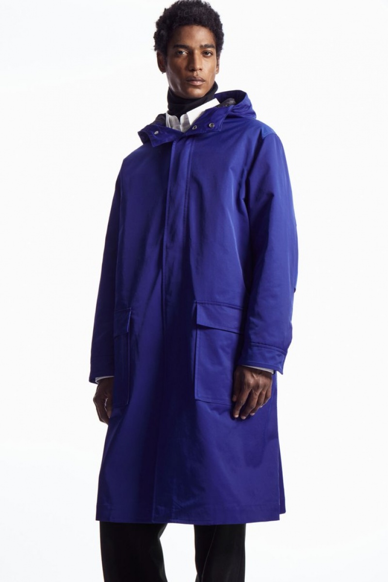 COS Hooded Padded Parka Men's Coats & Jackets Bright Blue | HJ72-N5DC