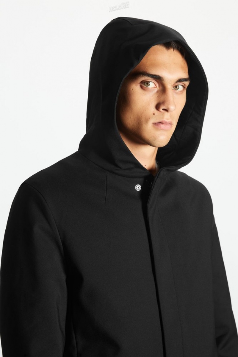 COS Hooded Padded Parka Men's Coats & Jackets Black | CR72-M3RW