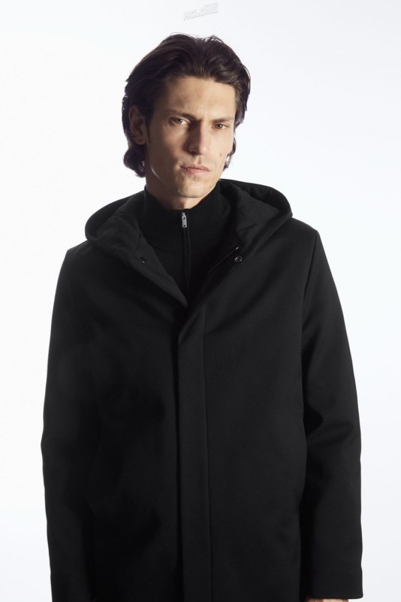 COS Hooded Padded Parka Men's Coats & Jackets Black | CR72-M3RW