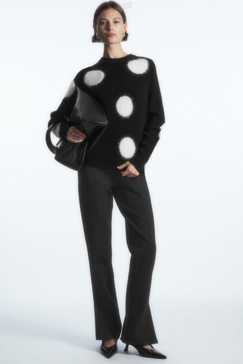 COS Intarsia-Knit Polka-Dot Wool Jumper Women's Knitwear & Cardigans Black / White | MT24-F4UW