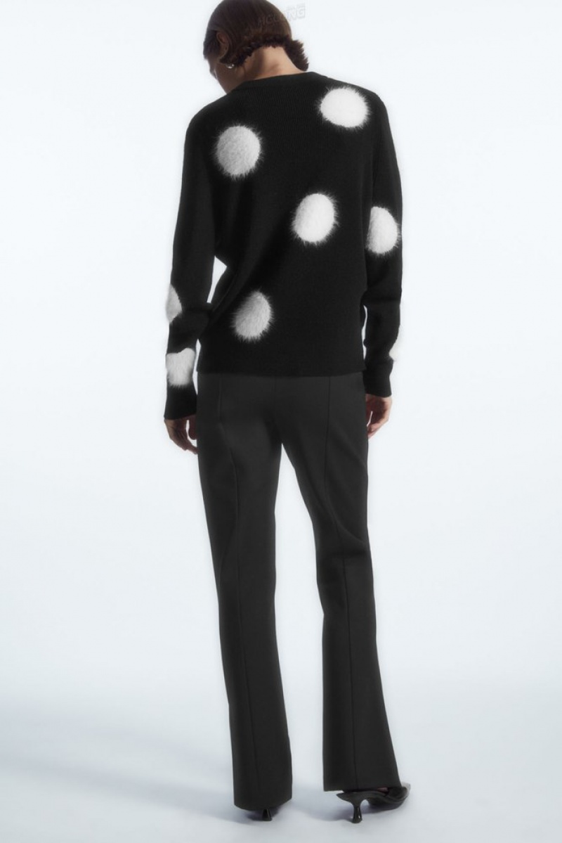 COS Intarsia-Knit Polka-Dot Wool Jumper Women's Knitwear & Cardigans Black / White | MT24-F4UW