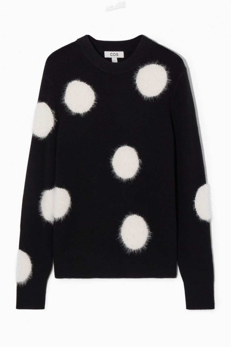 COS Intarsia-Knit Polka-Dot Wool Jumper Women's Knitwear & Cardigans Black / White | MT24-F4UW