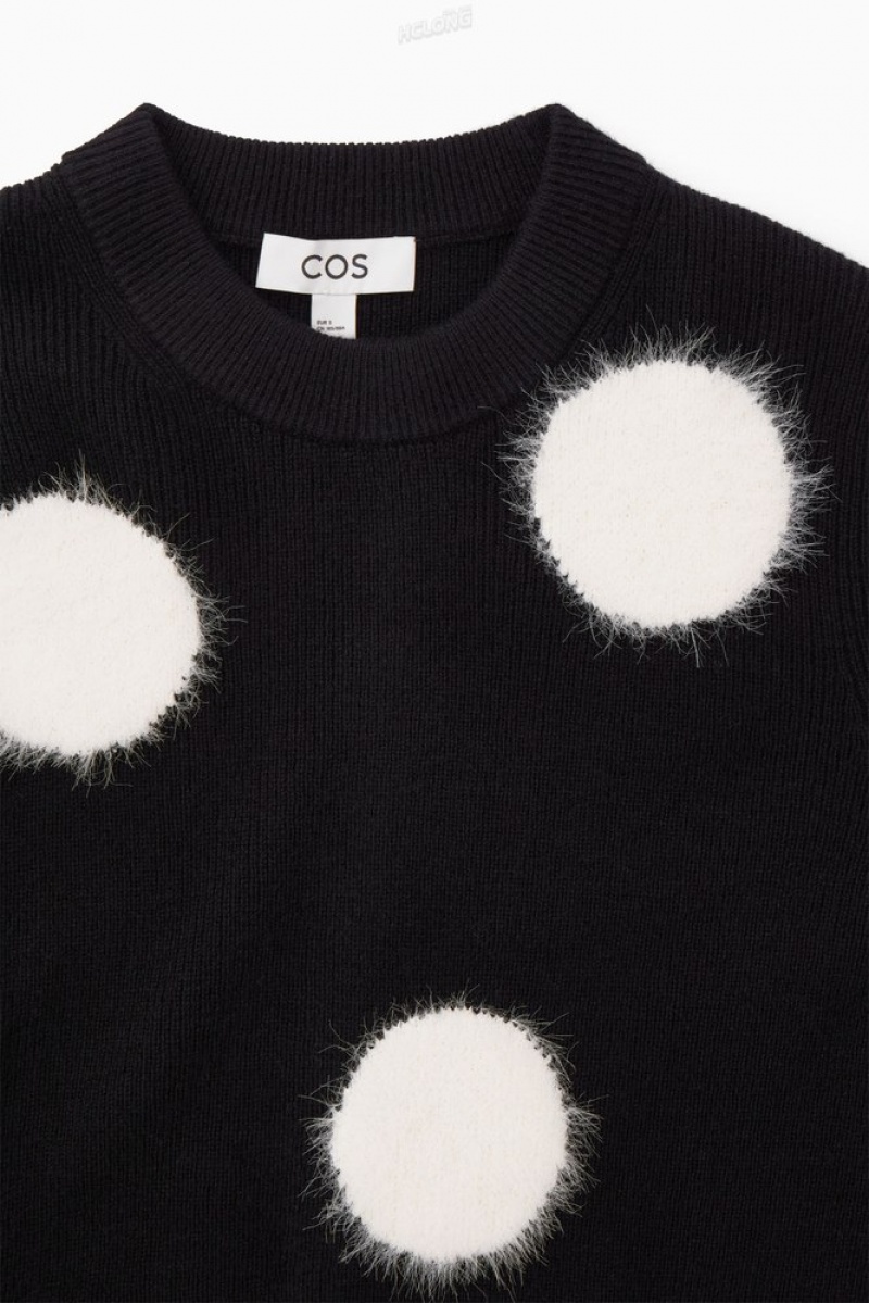 COS Intarsia-Knit Polka-Dot Wool Jumper Women's Knitwear & Cardigans Black / White | MT24-F4UW